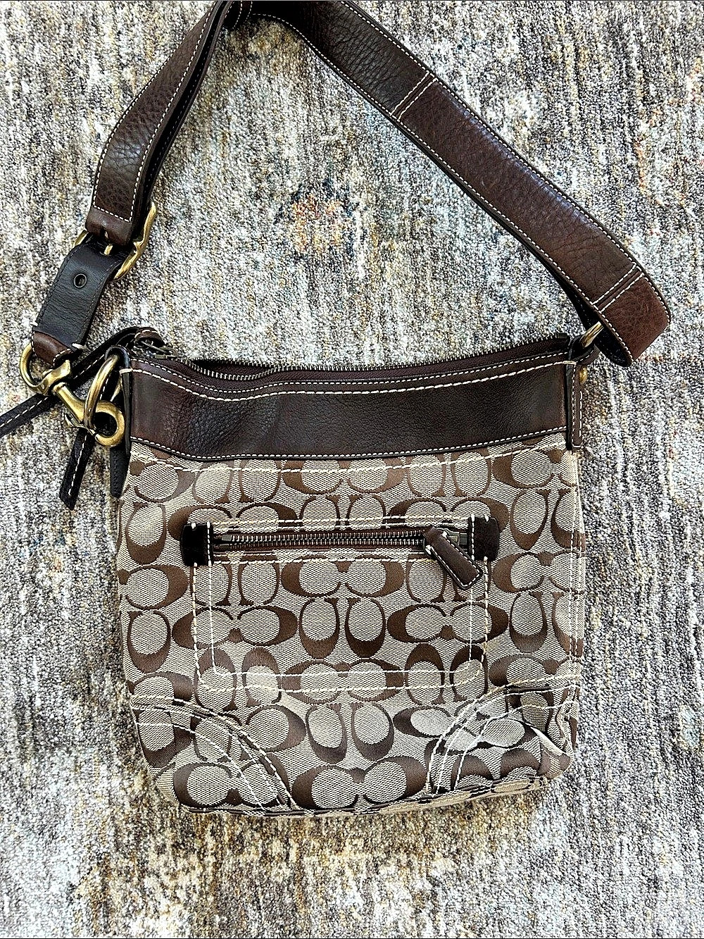 Coach Signature Jacquard Crossbody Shoulder Bag Brown & White - Picture 2 of 5